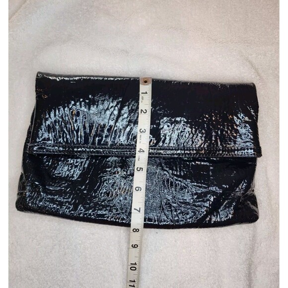 Nicole Miller Real Patent Leather Envelope Fold Over Clutch Deep Purple Purse - Picture 9 of 10